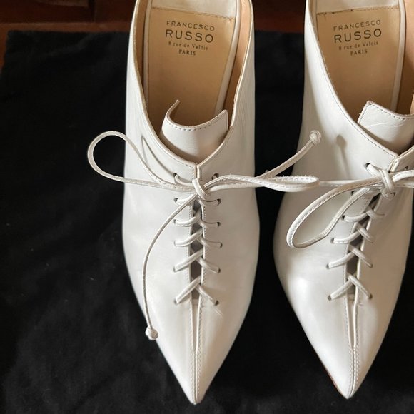 Francesco Russo Paris Lace-Up White Leather Mules Pumps 36.5/6.5 - Picture 4 of 13